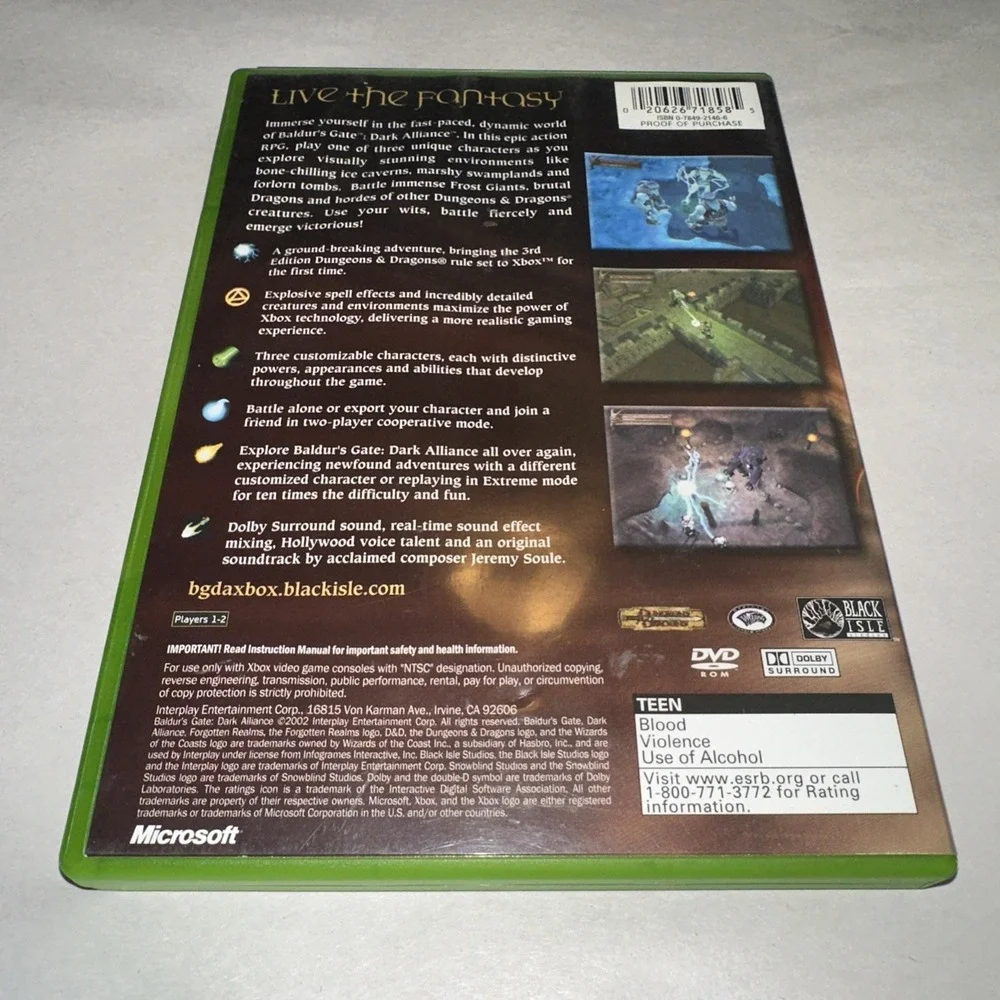 Baldurs Gate: Dark Alliance (Xbox, 2002) Complete CIB With Manual